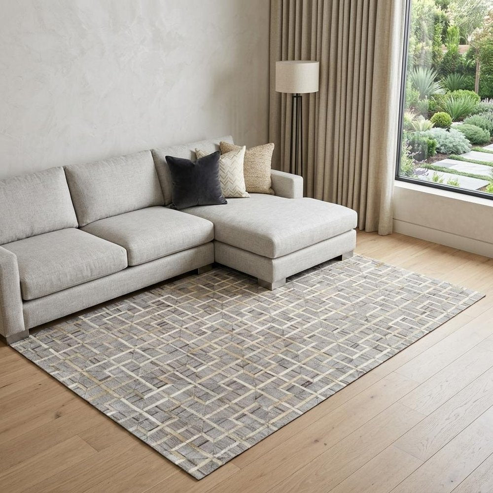 5' X 8' Gray Ivory And Brown Geometric Hand Woven Area Rug