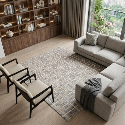 5' X 8' Gray Ivory And Brown Geometric Hand Woven Area Rug
