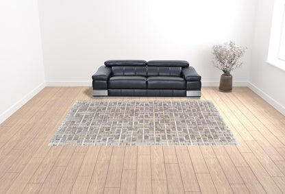 2' X 3' Gray Ivory And Brown Geometric Hand Woven Area Rug