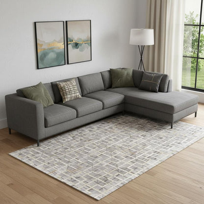 5' X 8' Gray Ivory And Brown Geometric Hand Woven Area Rug