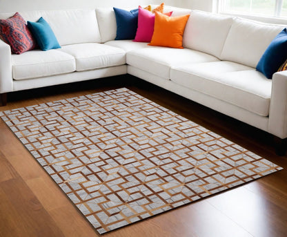 8' X 11' Gray Ivory And Brown Geometric Hand Woven Area Rug