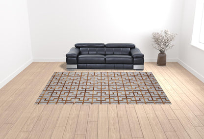 8' X 11' Gray Ivory And Brown Geometric Hand Woven Area Rug