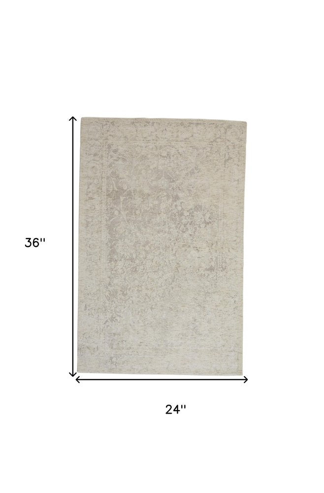 2' X 3' Ivory Blue And Tan Abstract Hand Woven Area Rug