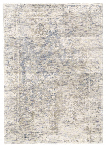 2' X 3' Ivory Blue And Tan Abstract Hand Woven Area Rug