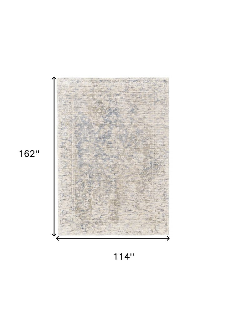 10' X 13' Ivory Blue And Tan Abstract Hand Woven Area Rug