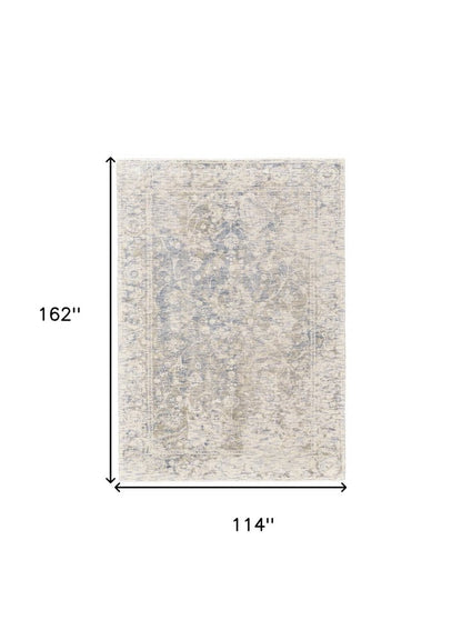 10' X 13' Ivory Blue And Tan Abstract Hand Woven Area Rug