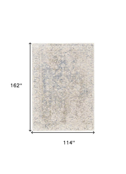 10' X 13' Ivory Blue And Tan Abstract Hand Woven Area Rug