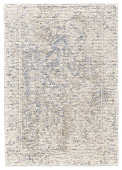 2' X 3' Ivory Blue And Tan Abstract Hand Woven Area Rug