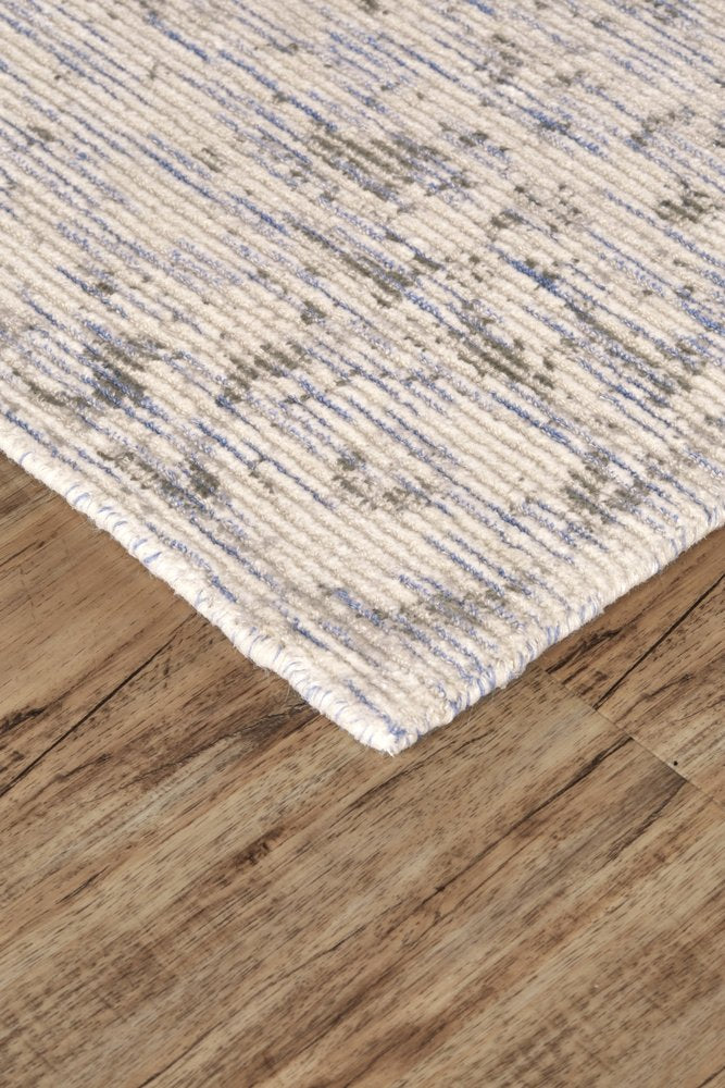 10' X 13' Ivory Blue And Tan Abstract Hand Woven Area Rug