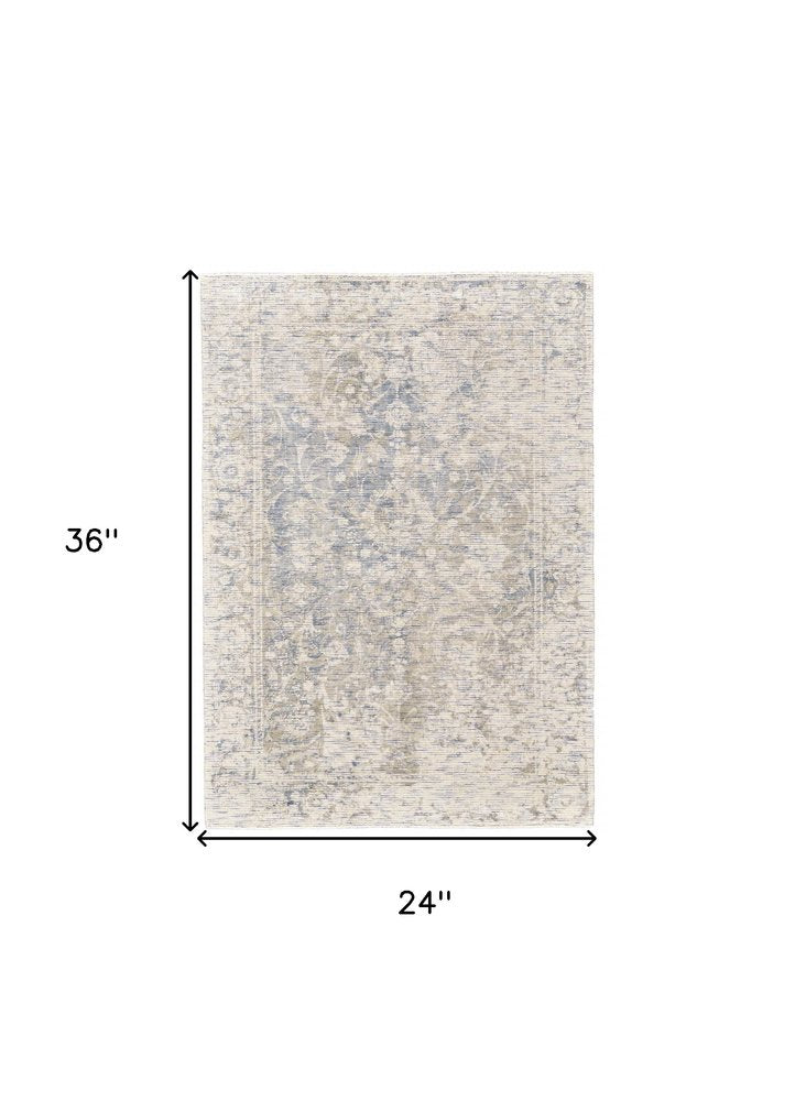 10' X 13' Ivory Blue And Tan Abstract Hand Woven Area Rug