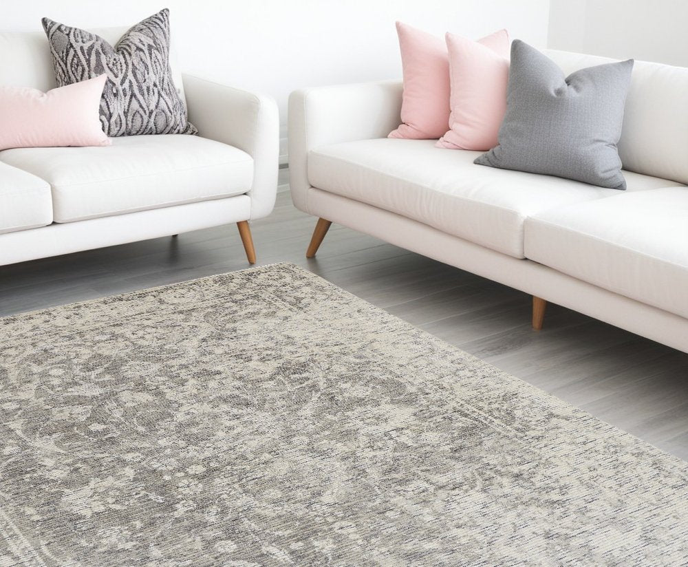 10' X 13' Ivory Blue And Tan Abstract Hand Woven Area Rug