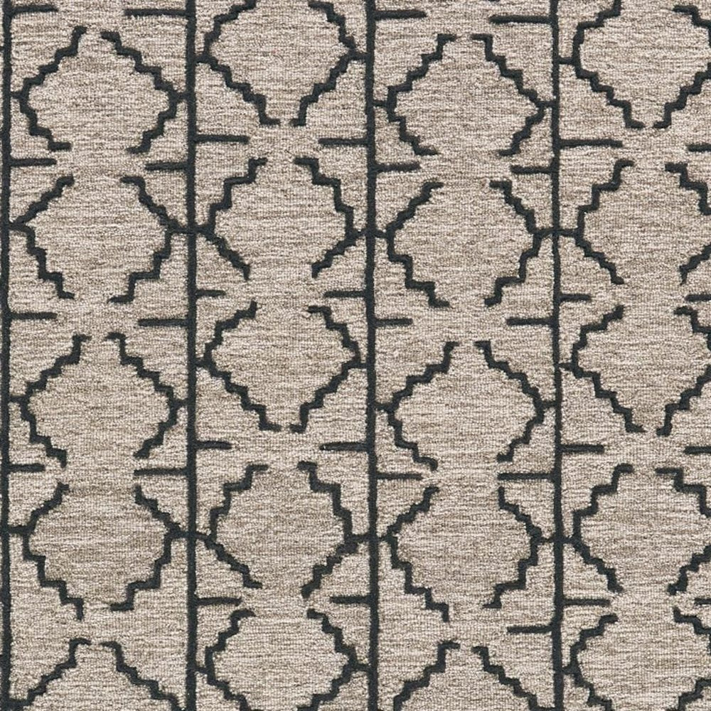 8' X 11' Black And Taupe Wool Geometric Hand Tufted Area Rug