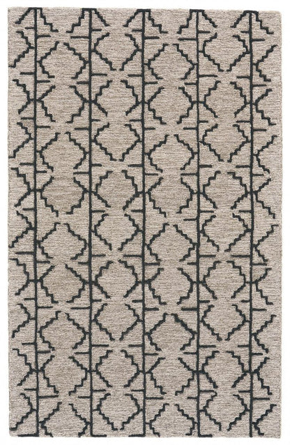 8' X 11' Black And Taupe Wool Geometric Hand Tufted Area Rug