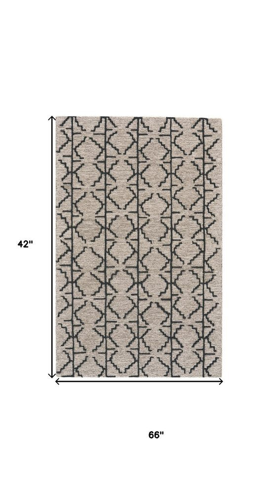 8' X 11' Black And Taupe Wool Geometric Hand Tufted Area Rug