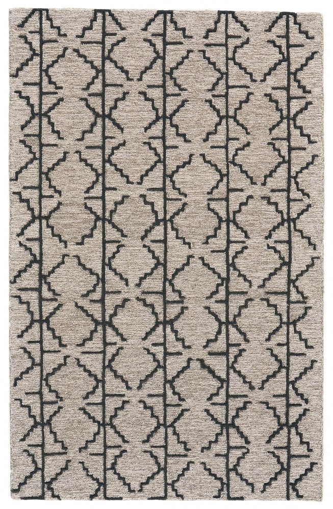 8' X 11' Black And Taupe Wool Geometric Hand Tufted Area Rug