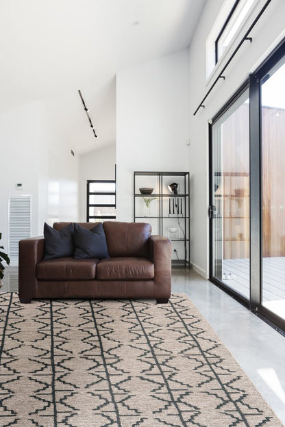 8' Black and Taupe Geometric Hand Tufted Runner Rug
