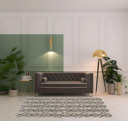8' Black and Taupe Geometric Hand Tufted Runner Rug