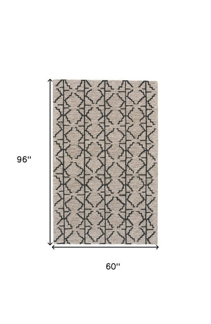 8' Black and Taupe Geometric Hand Tufted Runner Rug