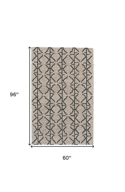 8' X 11' Black And Taupe Wool Geometric Hand Tufted Area Rug
