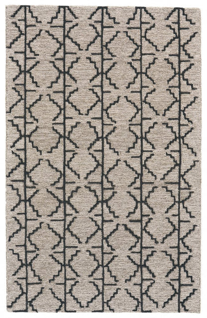 4' X 6' Black And Taupe Wool Geometric Hand Tufted Area Rug