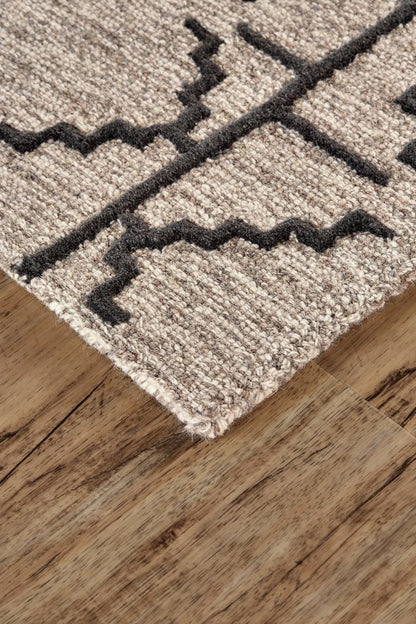 4' X 6' Black And Taupe Wool Geometric Hand Tufted Area Rug