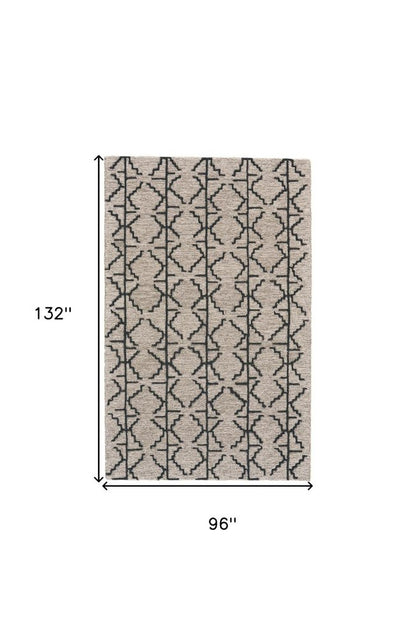 8' X 11' Black And Taupe Wool Geometric Hand Tufted Area Rug