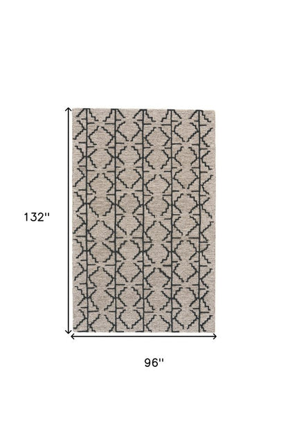 8' Black and Taupe Geometric Hand Tufted Runner Rug