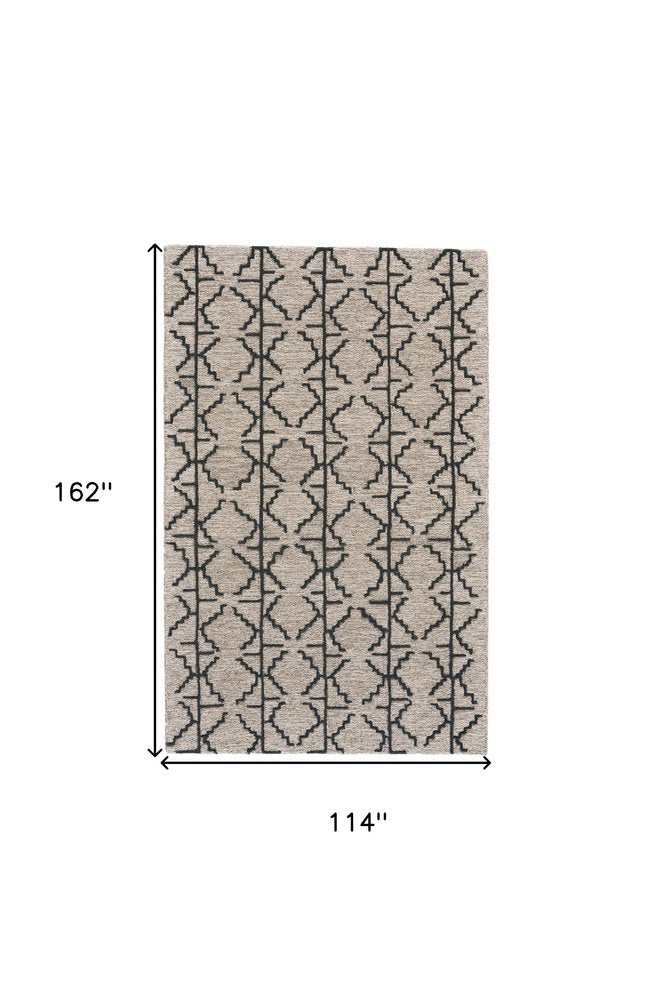 8' Black and Taupe Geometric Hand Tufted Runner Rug