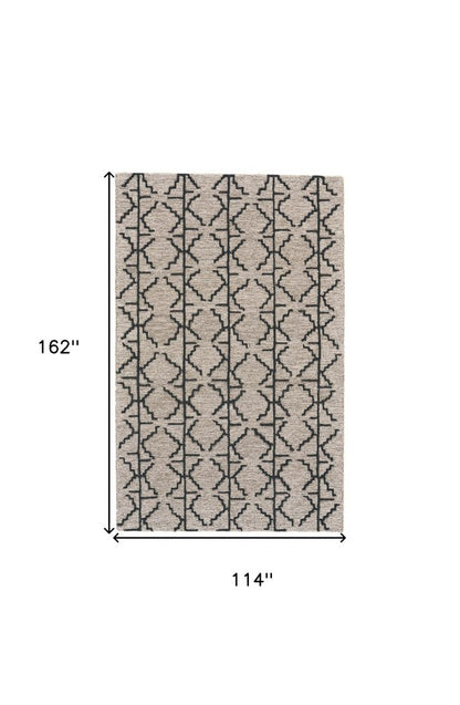 8' Black and Taupe Geometric Hand Tufted Runner Rug