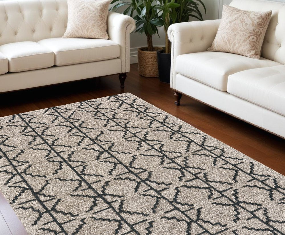 4' X 6' Black And Taupe Wool Geometric Hand Tufted Area Rug