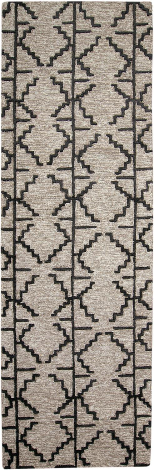 2' X 3' Black Taupe And Gray Wool Geometric Tufted Handmade Stain Resistant Area Rug