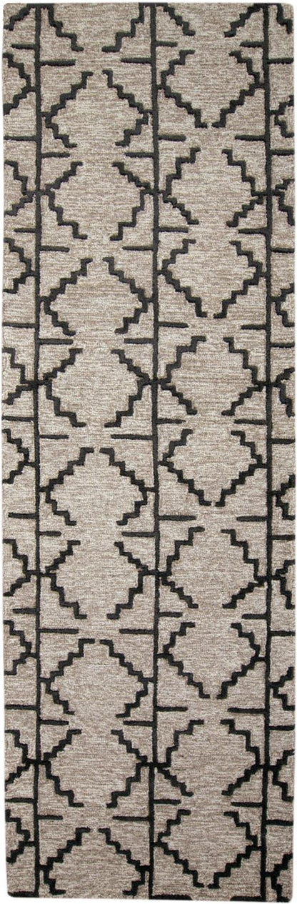 2' X 3' Black Taupe And Gray Wool Geometric Tufted Handmade Stain Resistant Area Rug