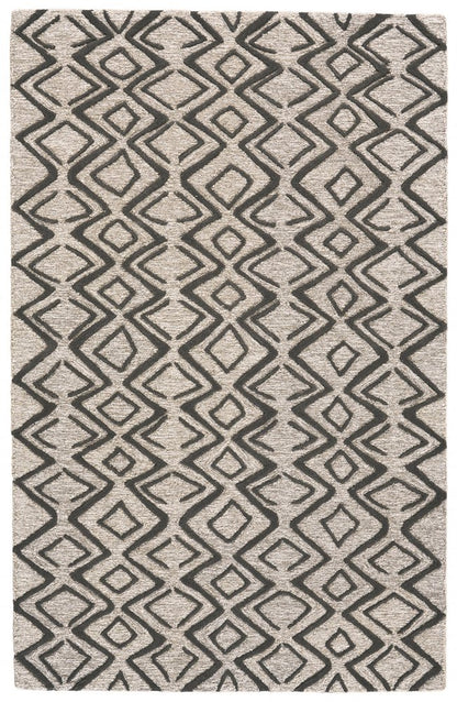 8' X 11' Black Taupe And Gray Wool Geometric Hand Tufted Area Rug
