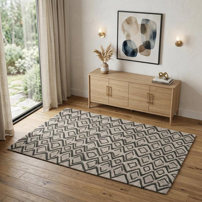 4' X 6' Black Taupe And Gray Wool Geometric Hand Tufted Area Rug
