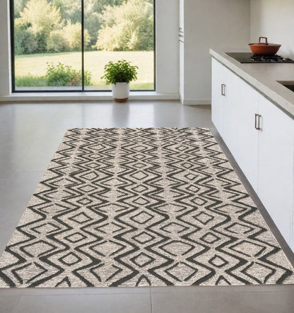 8' X 11' Black Taupe And Gray Wool Geometric Hand Tufted Area Rug