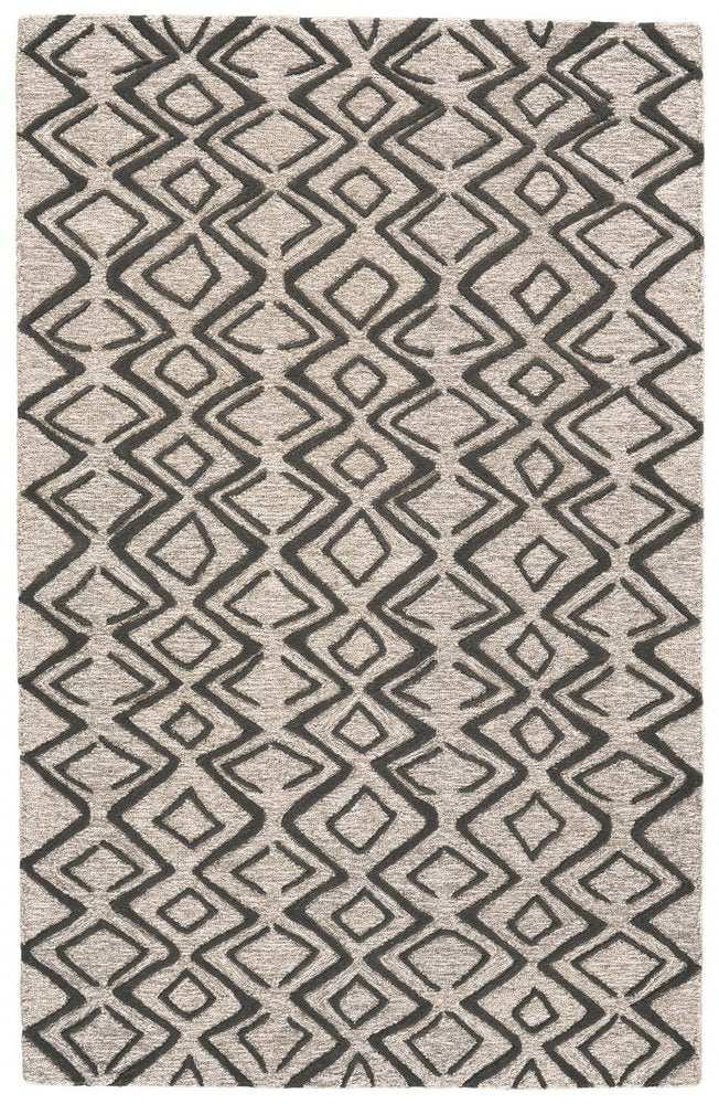 4' X 6' Black Taupe And Gray Wool Geometric Hand Tufted Area Rug