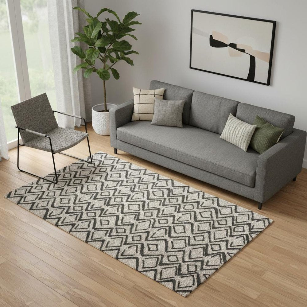 4' X 6' Black Taupe And Gray Wool Geometric Hand Tufted Area Rug