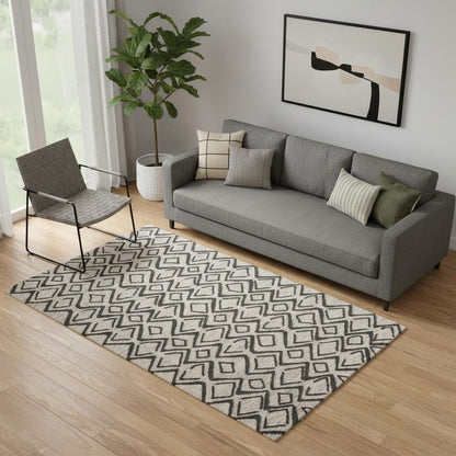 4' X 6' Black Taupe And Gray Wool Geometric Hand Tufted Area Rug