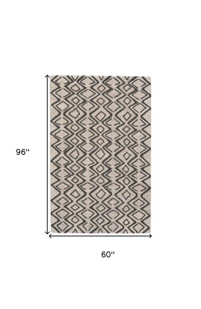 4' X 6' Black Taupe And Gray Wool Geometric Hand Tufted Area Rug