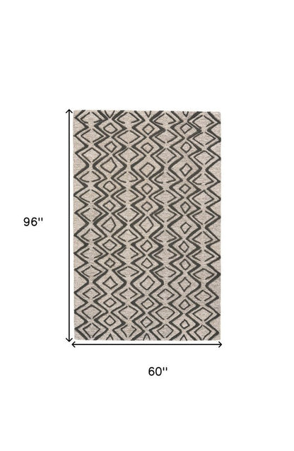 4' X 6' Black Taupe And Gray Wool Geometric Hand Tufted Area Rug