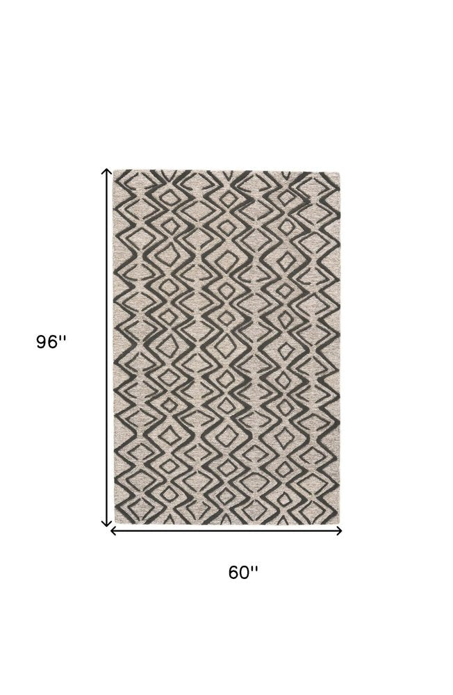 4' X 6' Black Taupe And Gray Wool Geometric Hand Tufted Area Rug