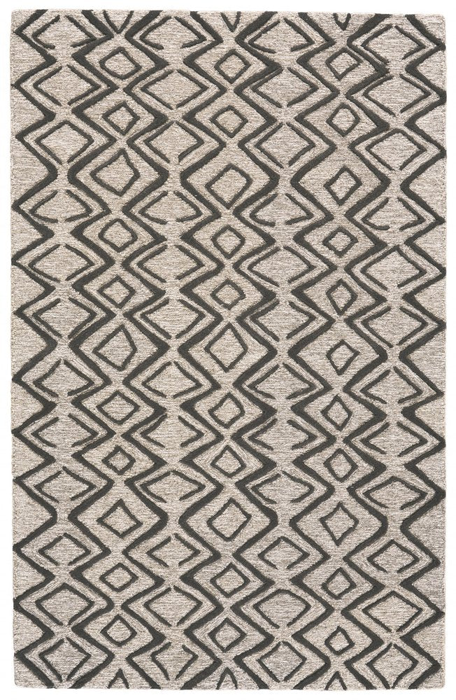 8' X 11' Black Taupe And Gray Wool Geometric Hand Tufted Area Rug