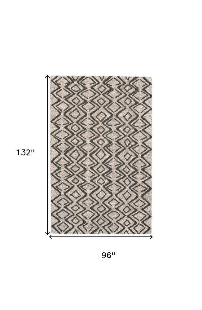 8' X 11' Black Taupe And Gray Wool Geometric Hand Tufted Area Rug