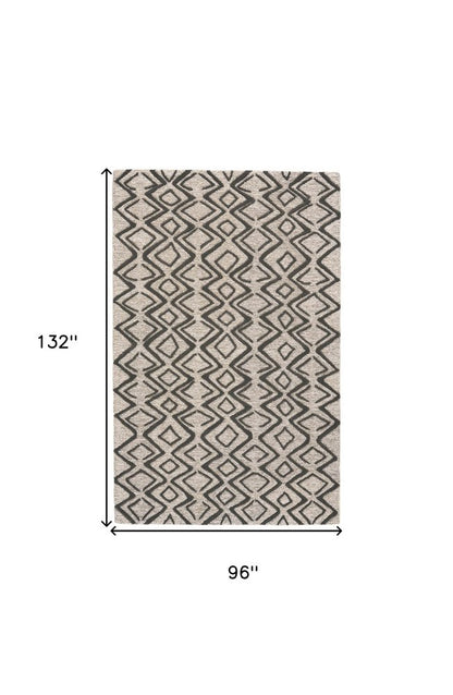 8' X 11' Black Taupe And Gray Wool Geometric Hand Tufted Area Rug