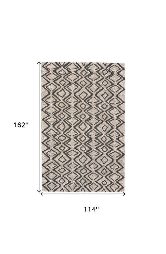 8' X 11' Black Taupe And Gray Wool Geometric Hand Tufted Area Rug