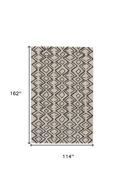 8' X 11' Black Taupe And Gray Wool Geometric Hand Tufted Area Rug