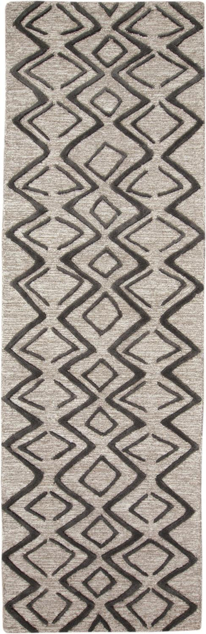 4' X 6' Black Gray And Taupe Wool Geometric Tufted Handmade Stain Resistant Area Rug