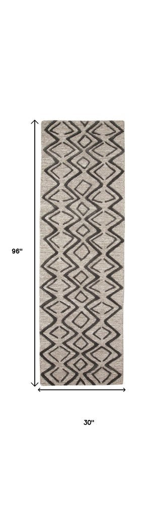 8' X 11' Black Taupe And Gray Wool Geometric Hand Tufted Area Rug