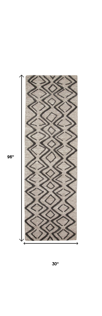 4' X 6' Black Gray And Taupe Wool Geometric Tufted Handmade Stain Resistant Area Rug