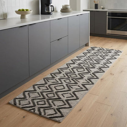 4' X 6' Black Taupe And Gray Wool Geometric Hand Tufted Area Rug